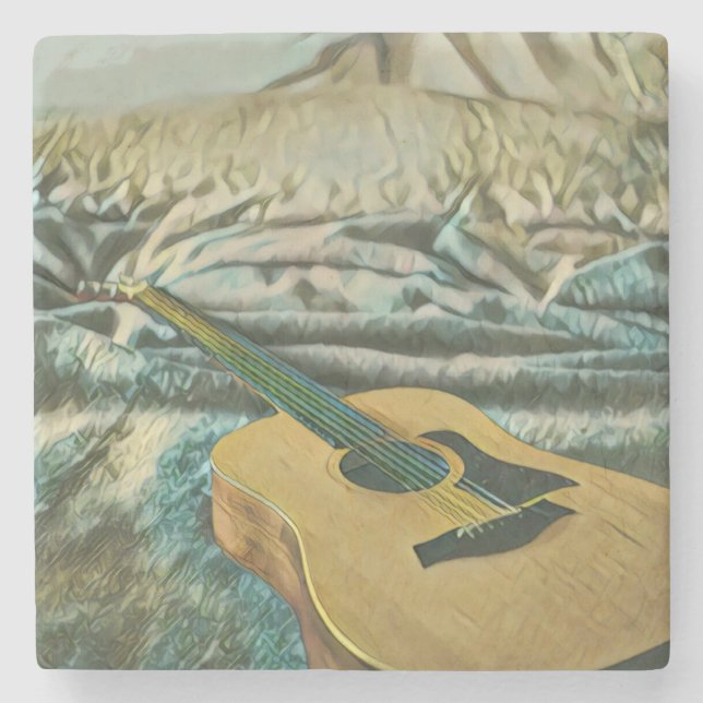 Guitar lovers gifts stone coaster (Front)