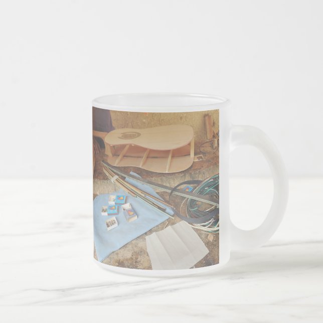 Guitar Making in Process Frosted Glass Coffee Mug (Right)