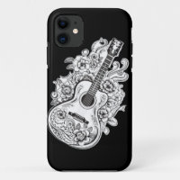 Guitar Melody: Floral Guitar Colouring Page
