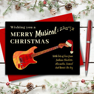 Guitar Merry Christmas black and Gold