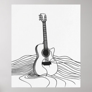 Guitar modern minimalist black line art poster