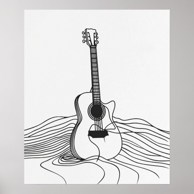 Guitar modern minimalist black line art poster (Front)