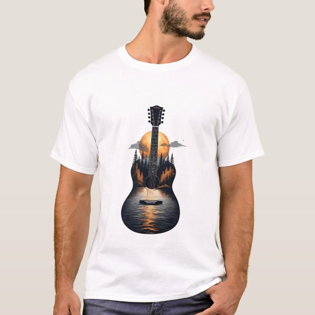Guitar Moonlight Landscape T-Shirt (Front)