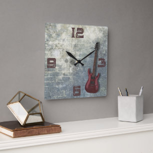 Guitar Music Grunge Square Wall Clock