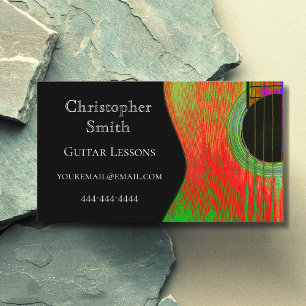 Guitar Music Lessons Modern Black Business Card