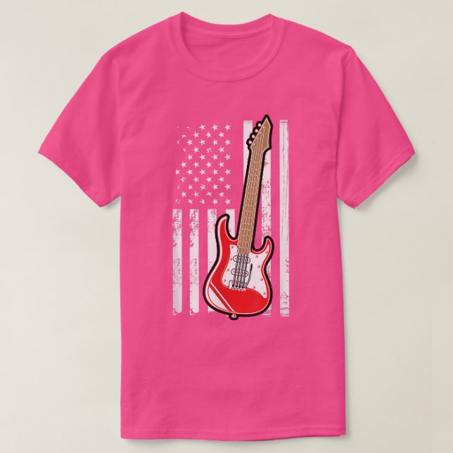 Guitar Music Lover Guitar American Flag  T-Shirt (Design Front)