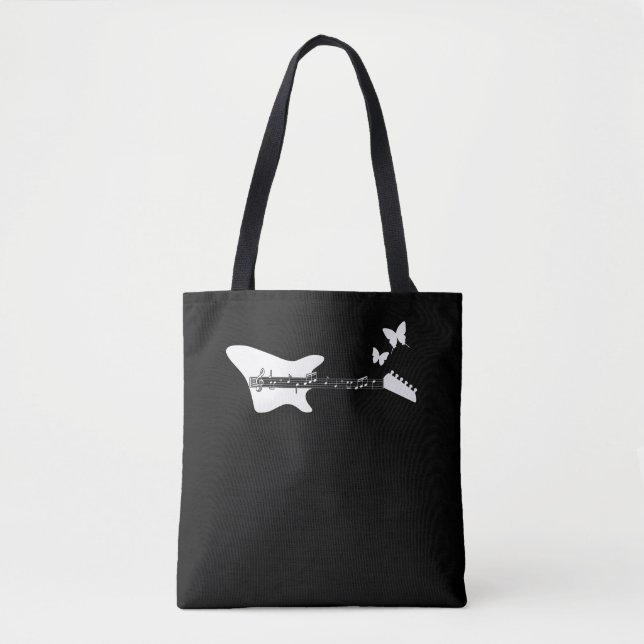 Guitar Music Lover Guitar Butterfly Notes Tote Bag (Front)