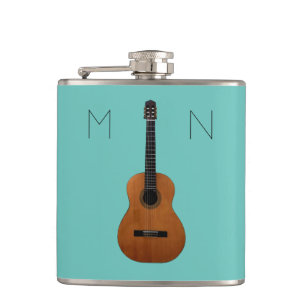 Guitar Music Monogram Trendy Teal Personalised Hip Flask