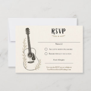 Guitar Music Neutral Colours Wedding RSVP Card