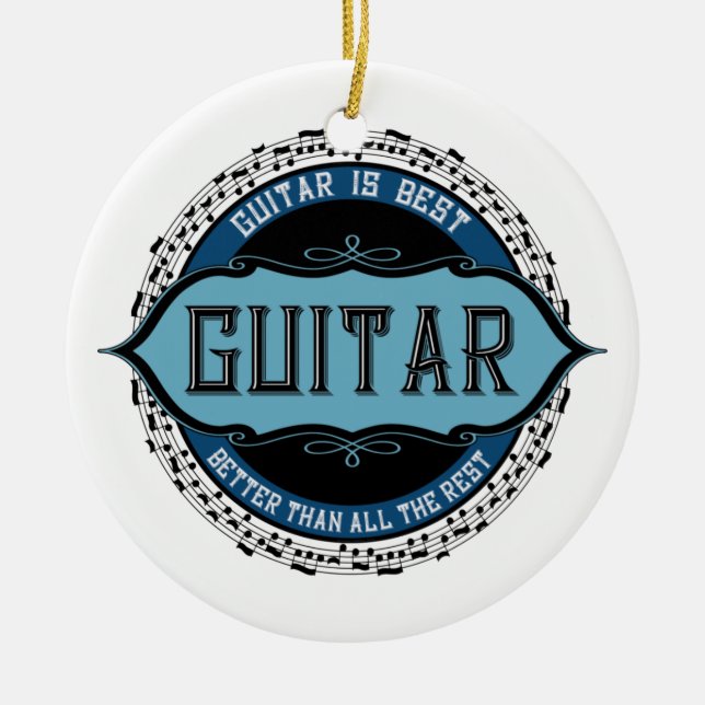 Guitar Music Note Circle Ceramic Tree Decoration (Front)