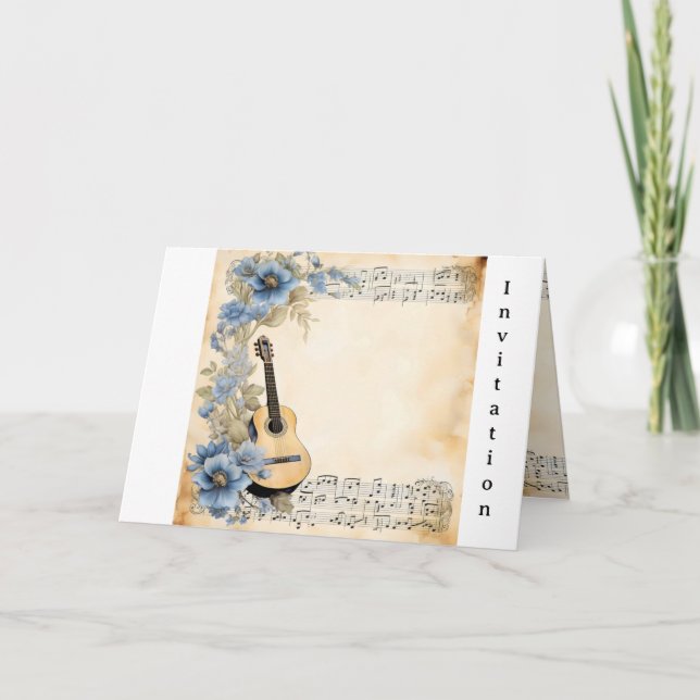 Guitar Music Notes Flowers Blue (Front)