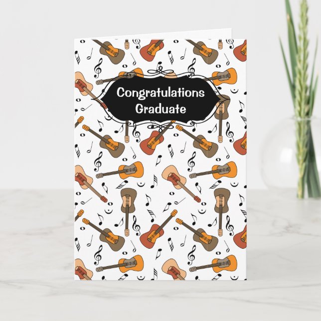 Guitar Music Notes Pattern Graduation Card (Front)
