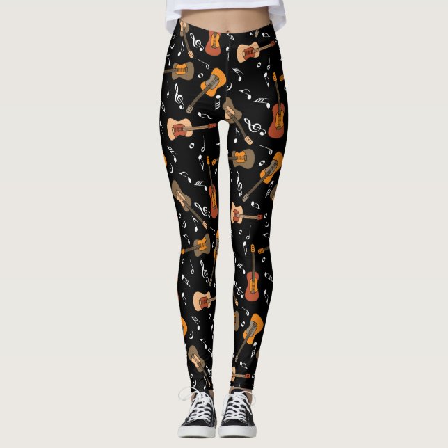 Guitar Music Notes Pattern Leggings (Front)