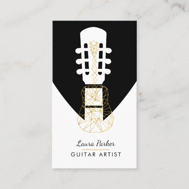 Guitar Music Player Artist DJ Geometric Black Business Card (Front)
