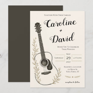 Guitar Music Rustic Elegant Wedding Invitation