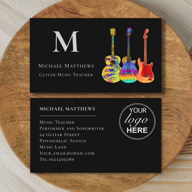 Guitar Music Teacher Custom Logo Business Card (Guitar teacher custom logo business card)