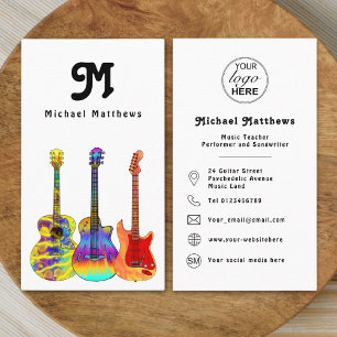 Guitar Music Teacher Custom Logo Social Media Icon Business Card