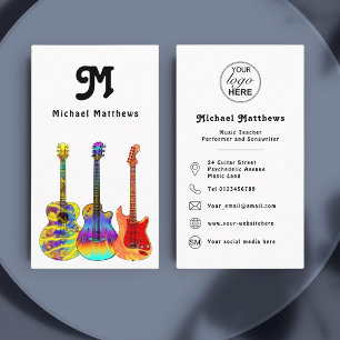 Guitar Music Teacher Custom Logo Social Media Icon Business Card