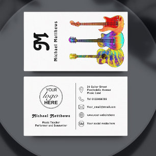 Guitar Music Teacher Custom Logo Social Media Icon Business Card