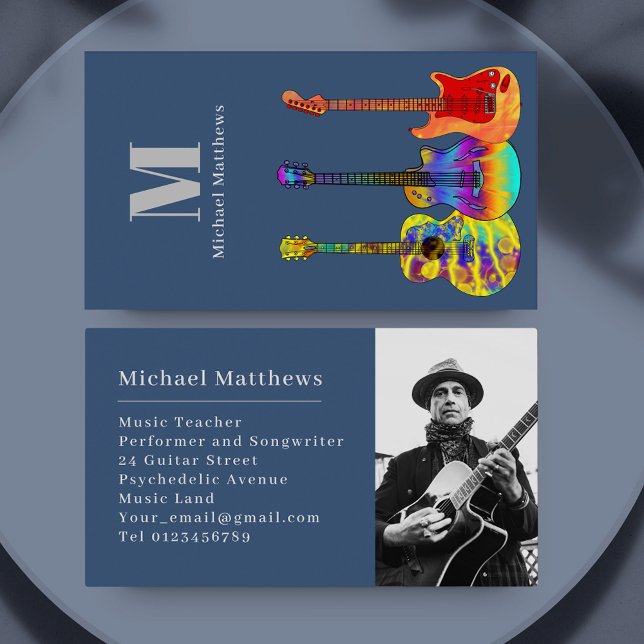 Guitar Music Teacher Custom Photo Business Card (Guitar music teacher and musician photo template custom business card)