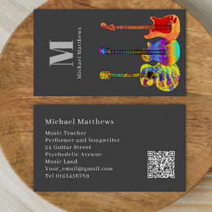 Guitar Music Teacher Custom QR Code Business Card