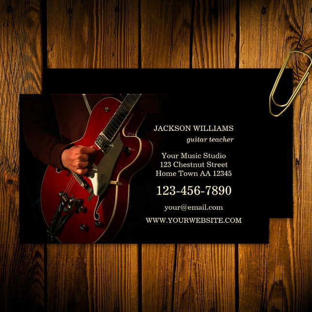 Guitar Music Teacher Guitarist Business Card (Guitar teacher, music teacher, band member or music studio professional business card)