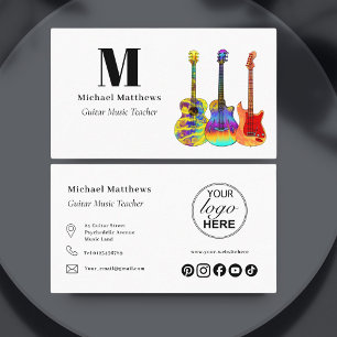 Guitar Music Teacher Logo and Social Media Custom Business Card