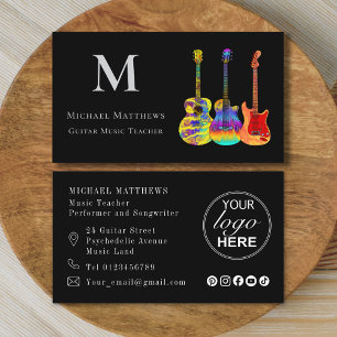 Guitar Music Teacher Logo Social Media Custom Business Card