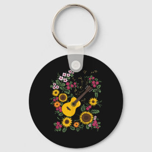 Guitar Music Ukraine Sunflower Floral Ukrainian Vy Key Ring