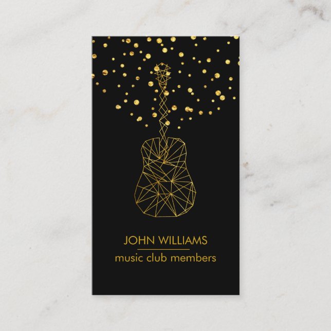 Guitar Music World Teacher Player  Black Gold Faux Business Card (Front)