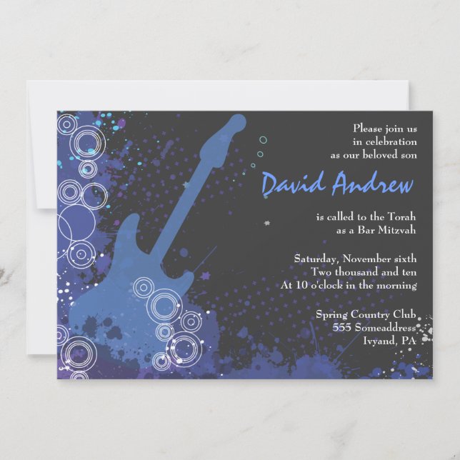 Guitar Musical Bar Bat Mitzvah Invitation Party (Front)