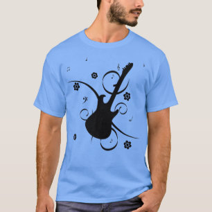 GUITAR MUSICAL NOTES SILHOUETTE FLOWERS TREBLE CLE T-Shirt