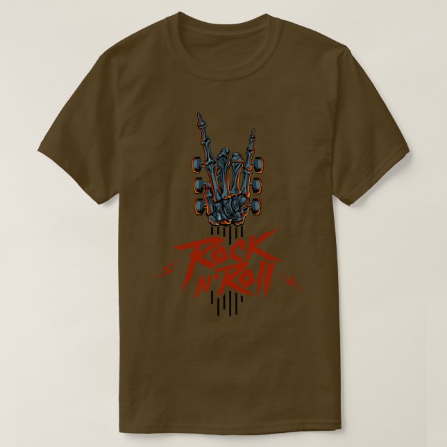 Guitar Neck Skeleton Hand Rock And Roll Guitar Pic T-Shirt (Design Front)
