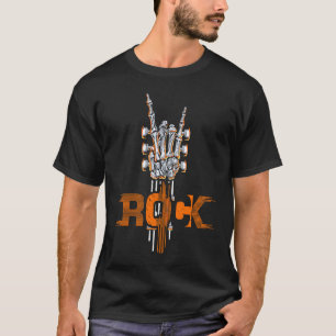 Guitar Neck Skeleton Hand Rock and Roll Rock On Di T-Shirt