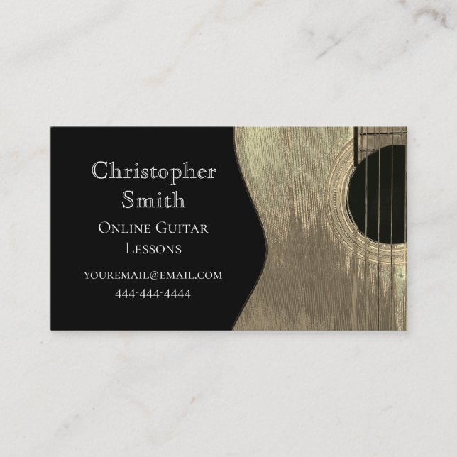 Guitar Online Music Lessons Beige and White Business Card (Front)
