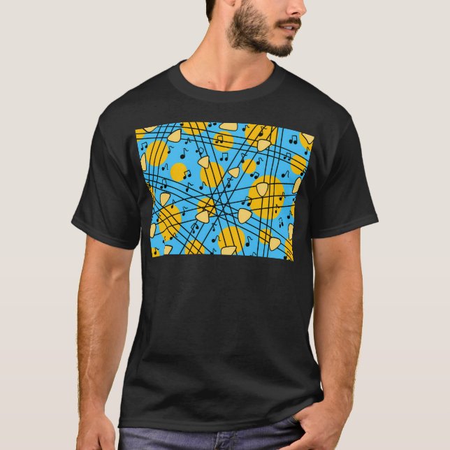 Guitar Pattern In Yellow And Blue Music. T-Shirt (Front)