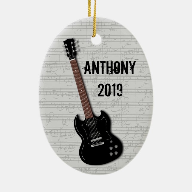 Guitar Photo Template on Back Ceramic Tree Decoration (Back)