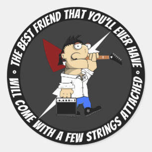 Guitar Player Best Friend On The Road Cartoon Pro  Classic Round Sticker