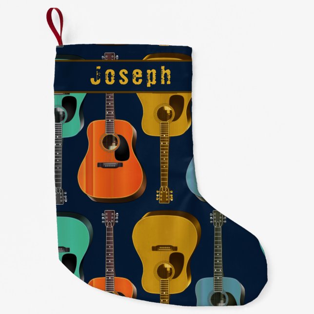 Guitar Player Double Sided Name Teen Boys Small Christmas Stocking (Front)