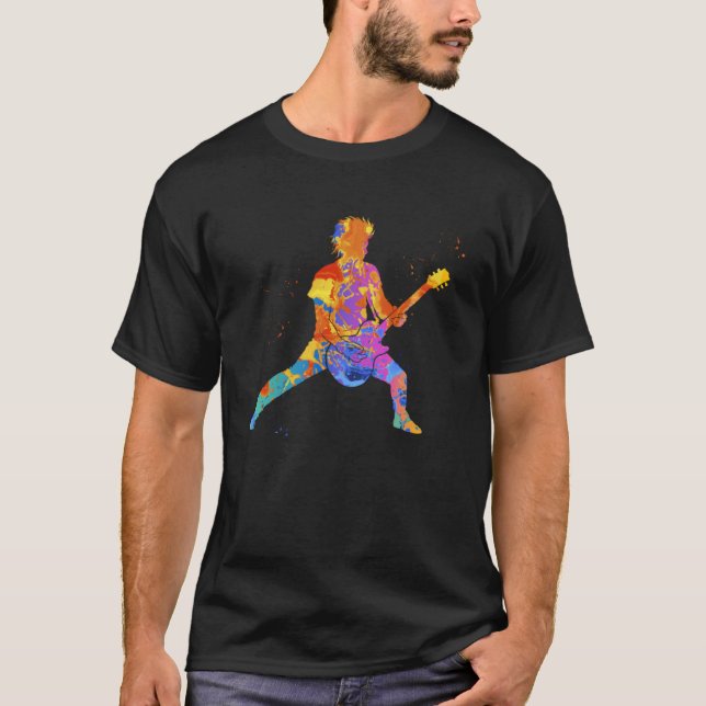 Guitar Player Graphic - Colourful Guitarist Design T-Shirt (Front)