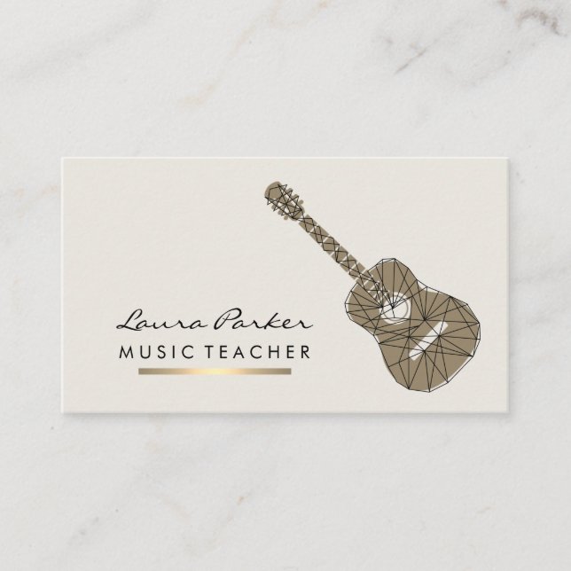 Guitar Player Instrument Music Teacher Gold Business Card (Front)