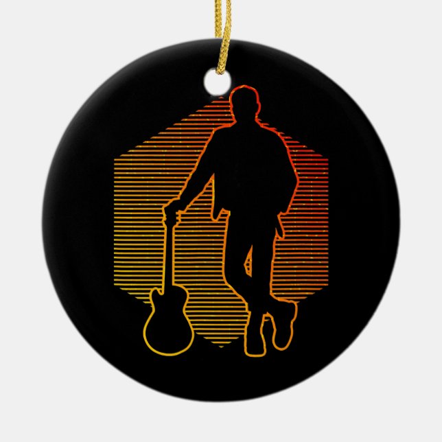 Guitar player men's electric guitar  ceramic tree decoration (Front)