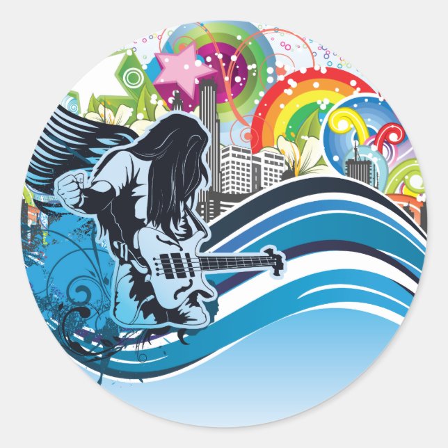 Guitar Player ~ Rock Heavy Metal Band Music Classic Round Sticker (Front)