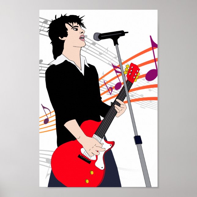 Guitar Player Rocker Guy Music cartoon Art Poster (Front)