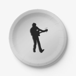Guitar Player Silver Paper Plate