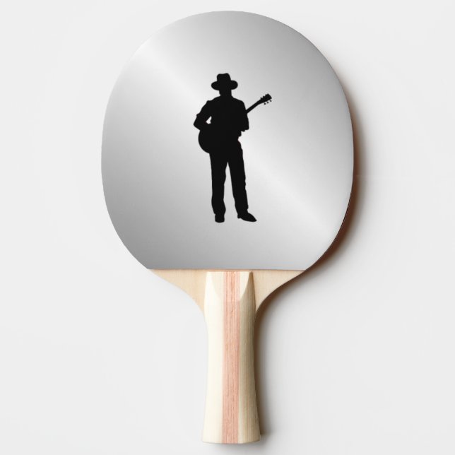 Guitar Player Silver Ping Pong Paddle (Back)