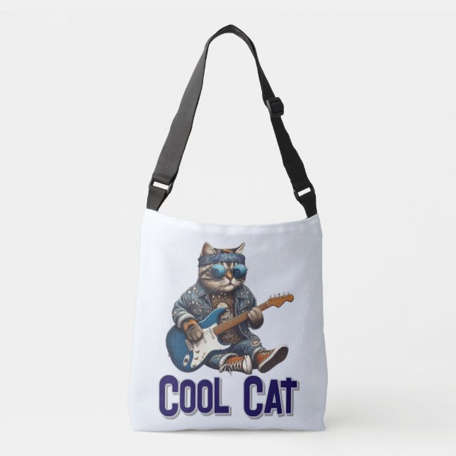 Guitar Playing Cat - Cool Kitty Vibes Crossbody Bag (Front)