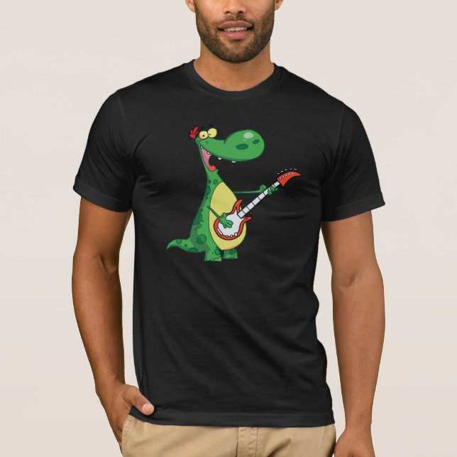 Guitar Playing Dinosaur Mens T-Shirt (Front)