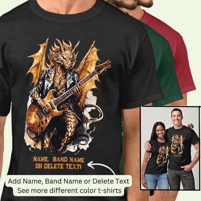 Guitar Playing Golden Winged Dragon, Add Band Name T-Shirt (Creator Uploaded)