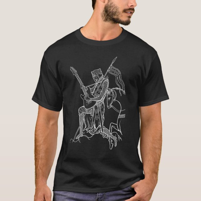 Guitar Playing Knight Metal Templar Mediaeval Folk T-Shirt (Front)